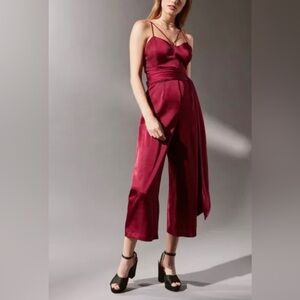 Lost Ink burgundy satin strappy jumpsuit, size Small, Sexy, Date Night, Glam